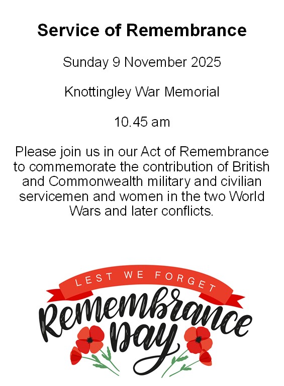 Servive of remembrance, Sunday 9th November, 10.45am
