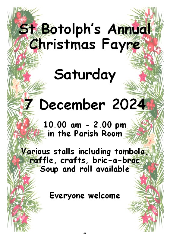 St Botolph's Christmas Fayre 7 December 10 am to 2.00 pm