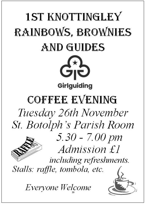 Brownie Coffee Evening Tuesday 26th November in Parish Room 5.30 to 7.00 pm