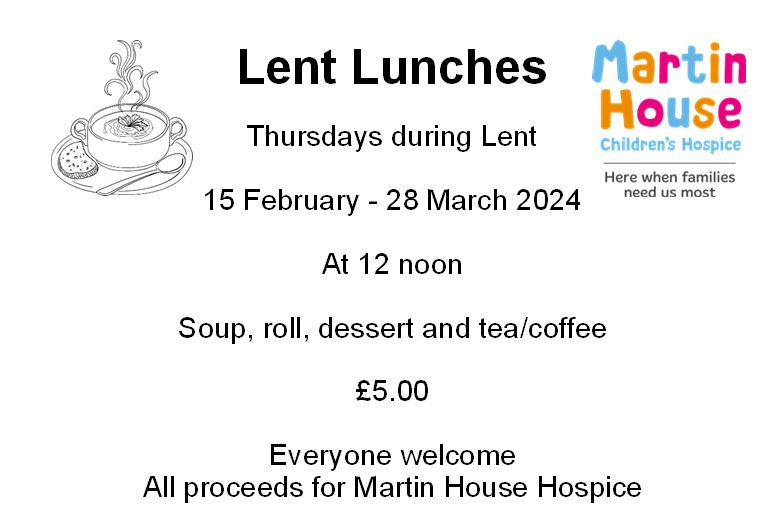 Lent Lunches every Thursdays at 12 noon 15 February to 28 March